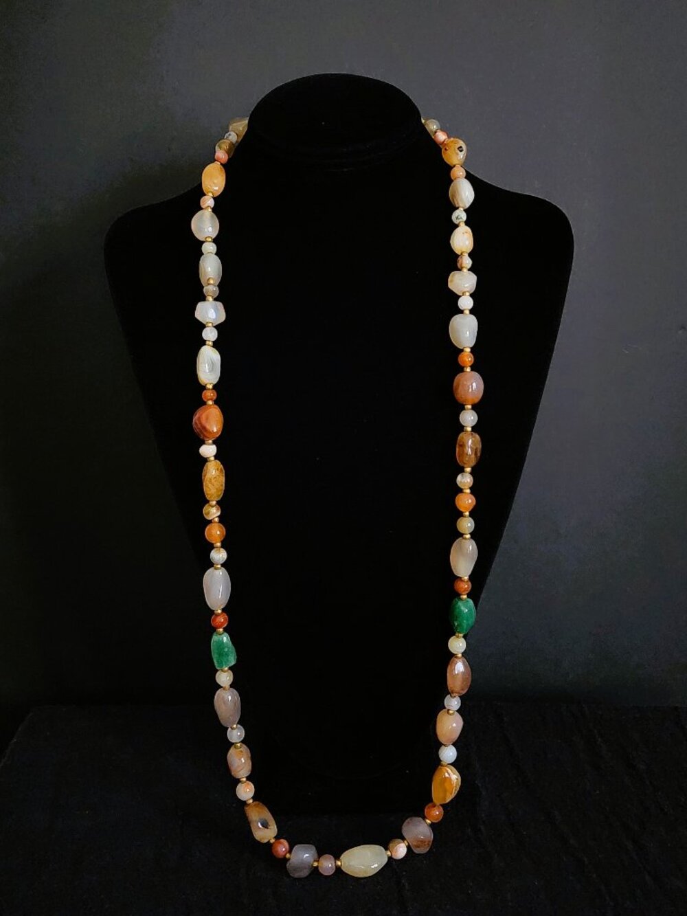 Vintage 1960s MCM Beggar Bead Necklace 35" Heavy 113g Agate Carnelian